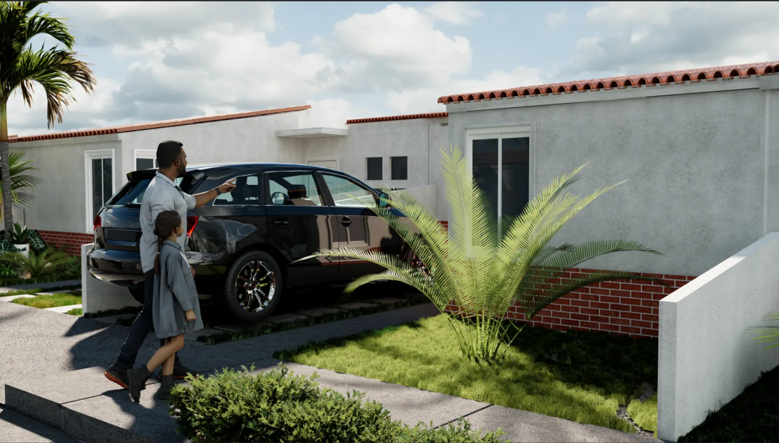 Fachada de vivienda con camioneta estacionada